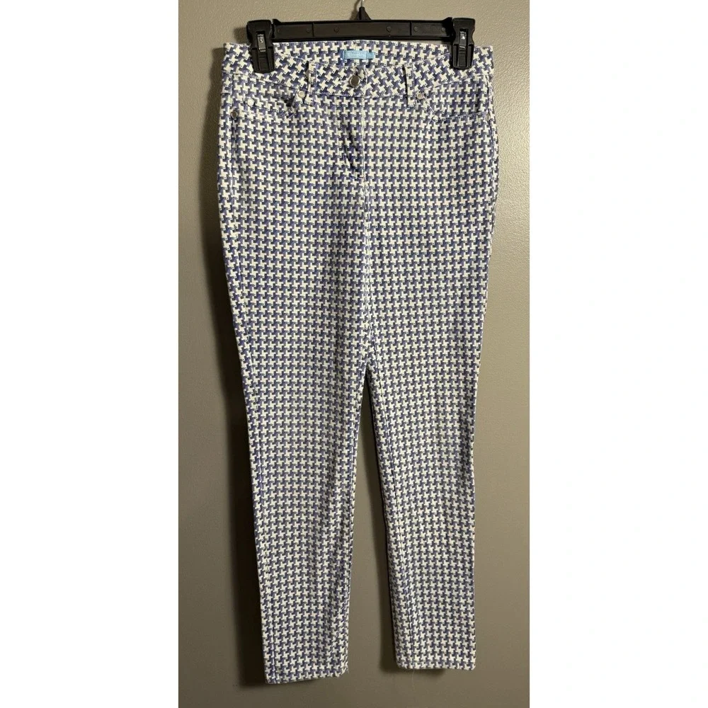 J. McLaughlin Women's Geometric Print Skinny Jeans Blue,‎ White & Black Size 0